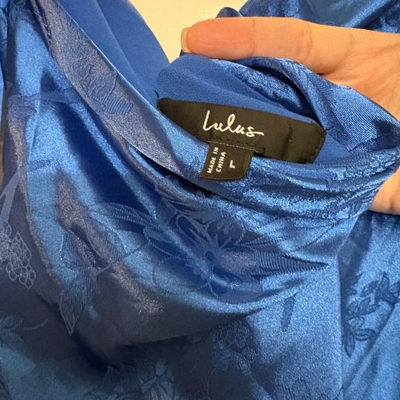 Lulus Impressive Favorite Blue Jacquard Strapless Midi Dress - Size L - Picture 5 of 5